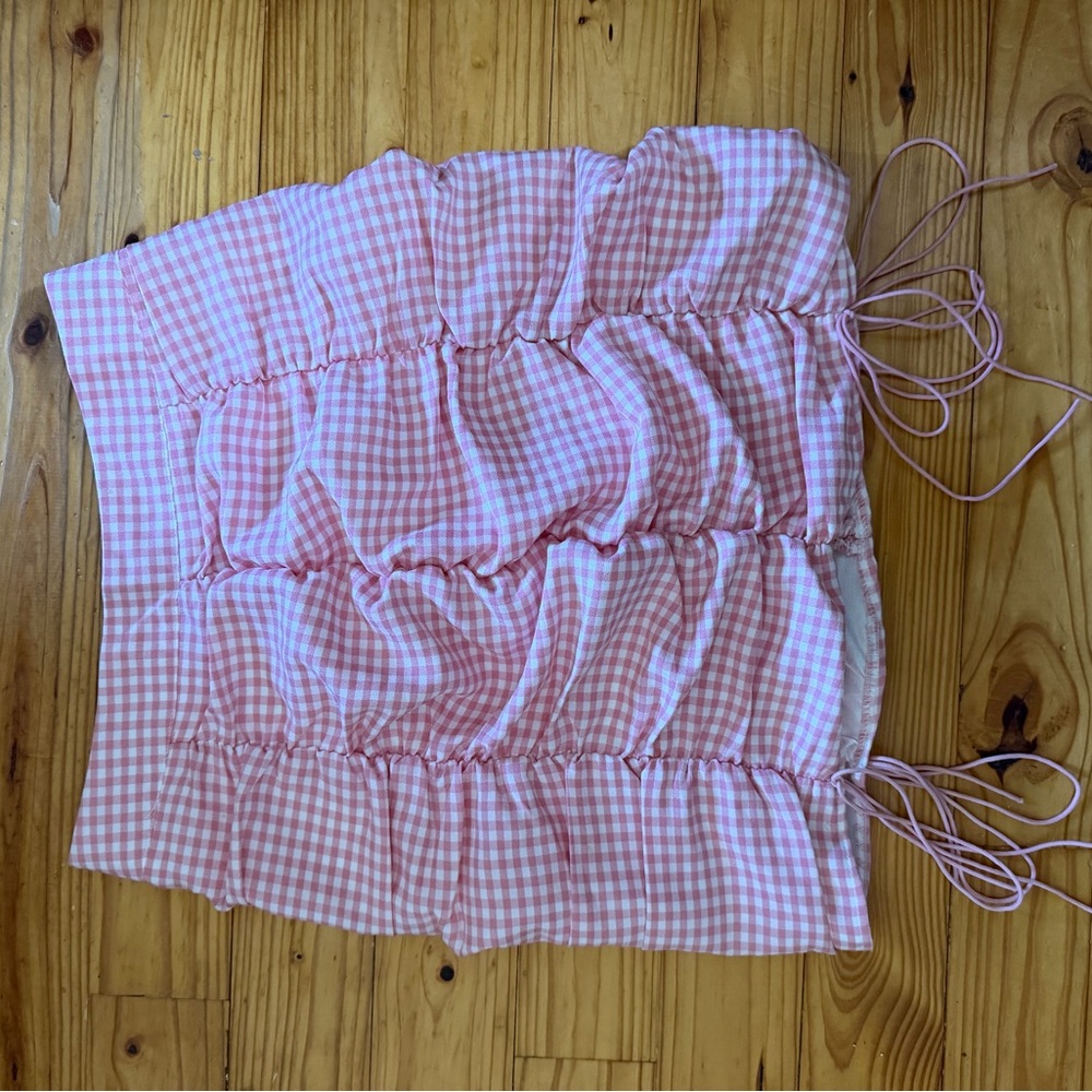 Pink Gingham Drawstring Skirt